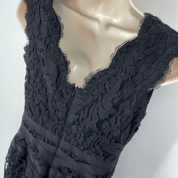 Tadashi Shoji Embroidered Lace V-Neck Cocktail Dress Sz 4 Black Ribbon Waist - Picture 8 of 12